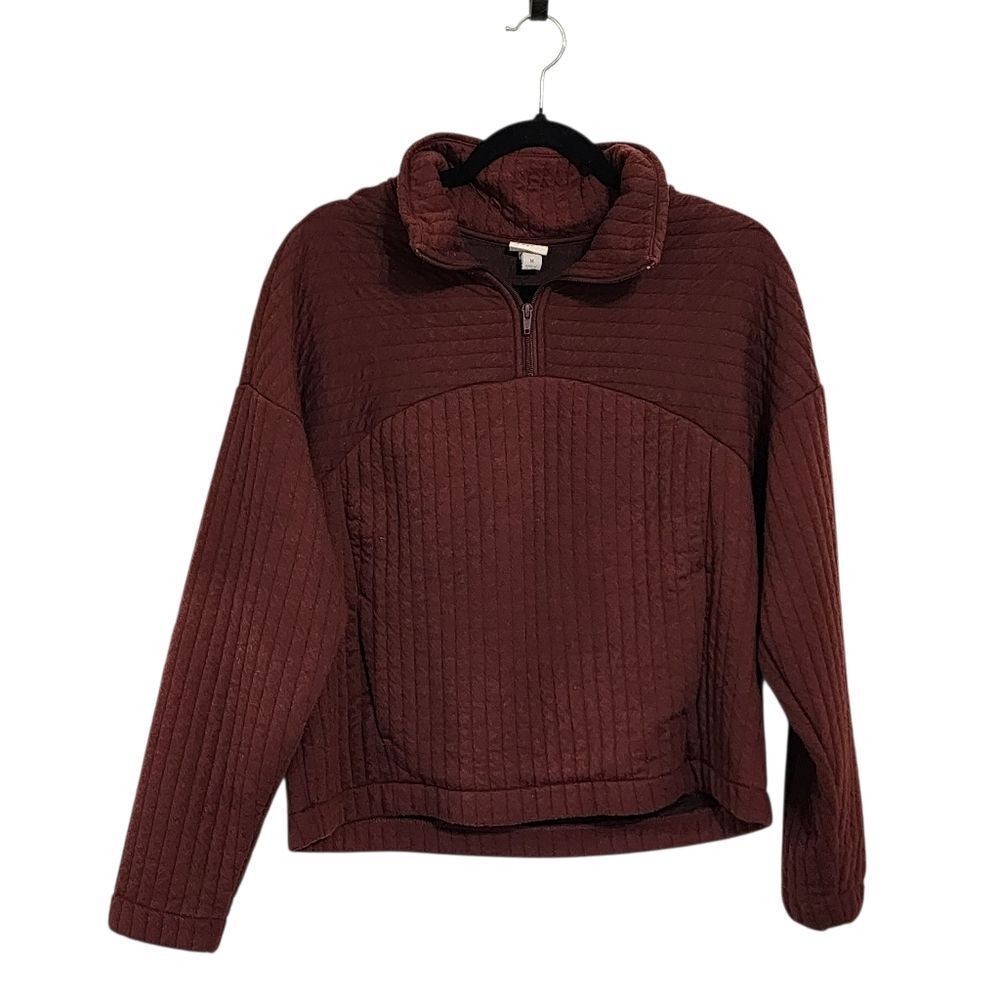 a new day Pull Over Sweater M Maroon Quilted 1/4 Zip